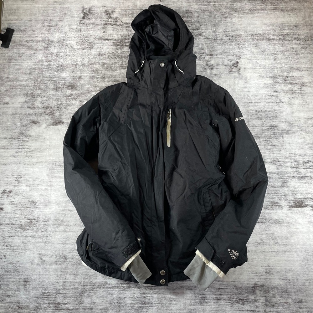 Columbia Omni-Heat Interchange Jacket Black Women Large Hooded Winter Coat